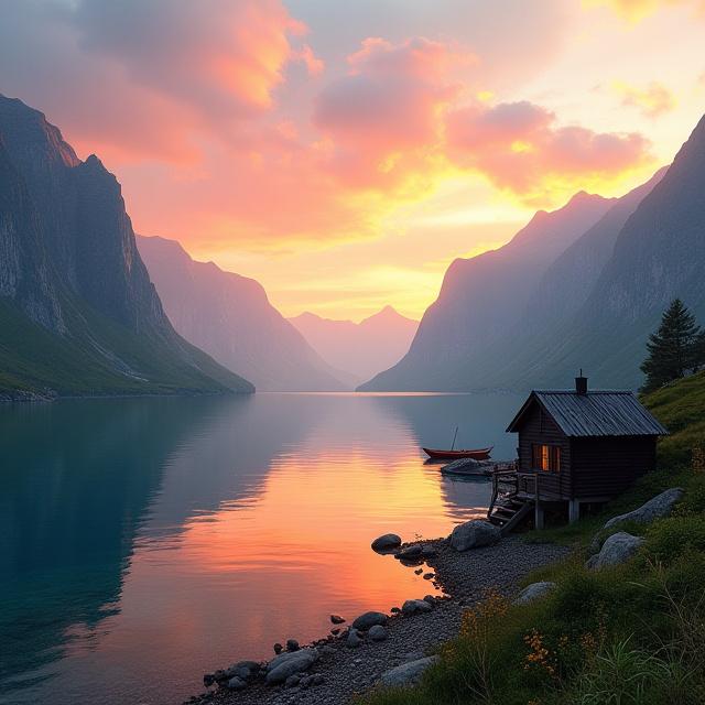 Norsk fjordlandskap med kulturarv